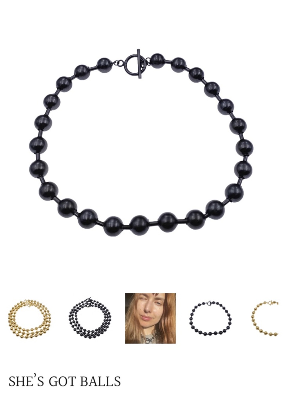 VERAMEAT she’s got balls black gunmetal necklace 16” NWOT punk mod